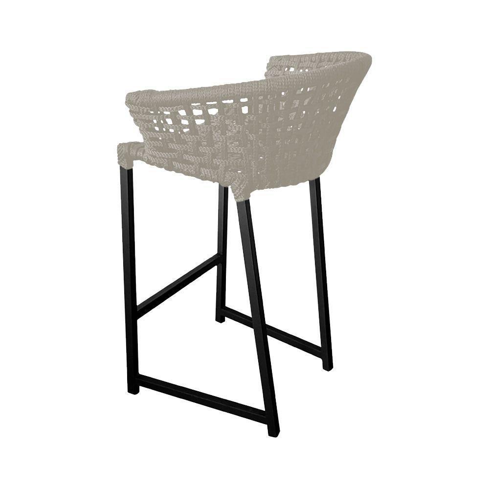 Kit 6 Banquetas Reis Em Corda Náutica E Base Em Alumínio Preta Para área Gourmet Externa Areia Bege - 4