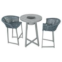 Conjunto Bistrô Champanheira Cinza Tampo Ripado E 2 Banquetas Reis Corda Náutica Cinza - Cor: Cinza - 1