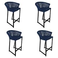 Kit 4 Banquetas Reis Em Corda Náutica E Base Em Alumínio Preta Para área Gourmet Azul Marinho Azul - 1
