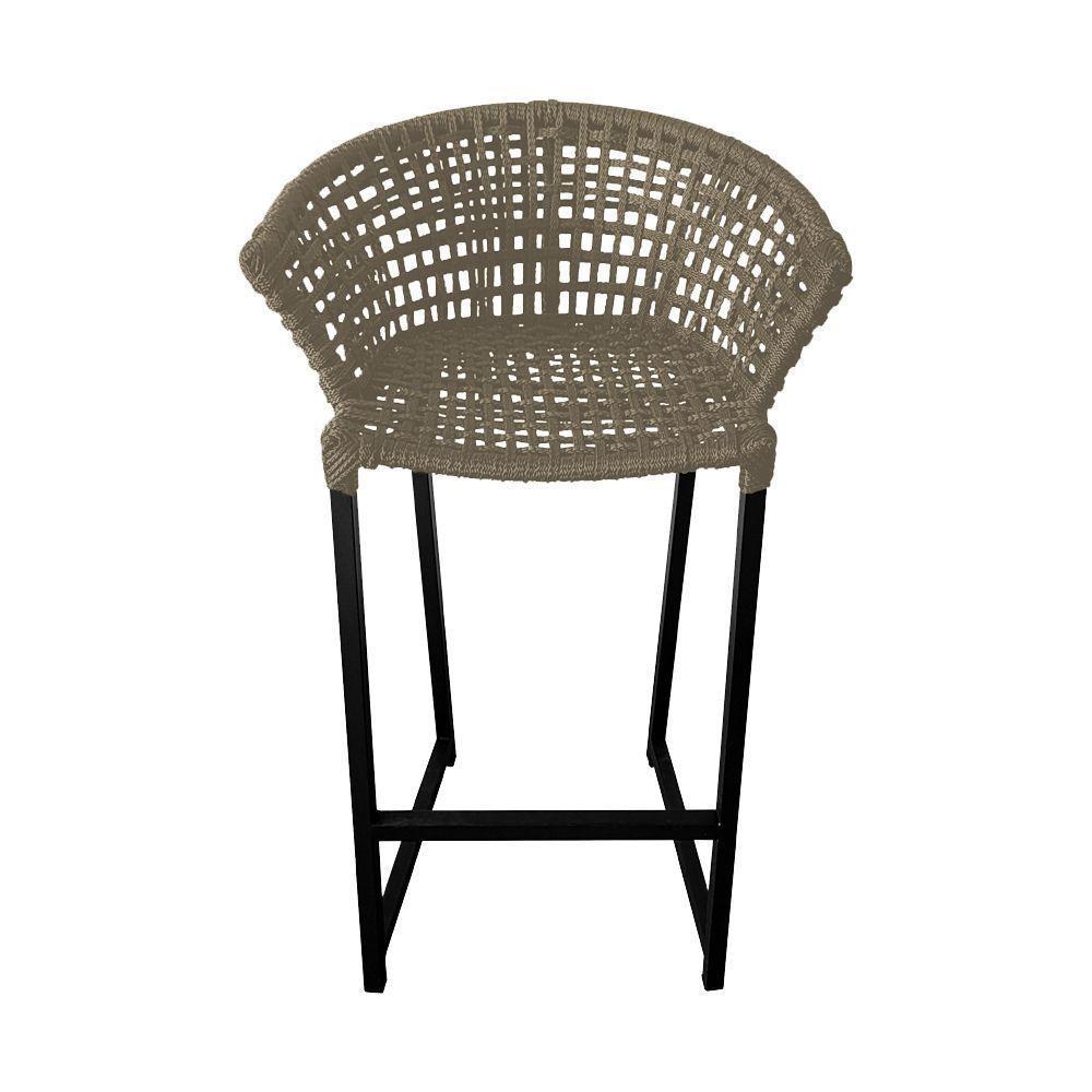 Kit 2 Banquetas Reis Em Corda Náutica E Base Em Alumínio Preta Para área Gourmet Externa Rami Bege - 4