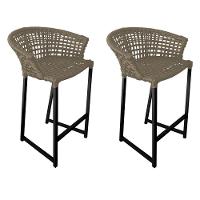 Kit 2 Banquetas Reis Em Corda Náutica E Base Em Alumínio Preta Para área Gourmet Externa Rami Bege - 1