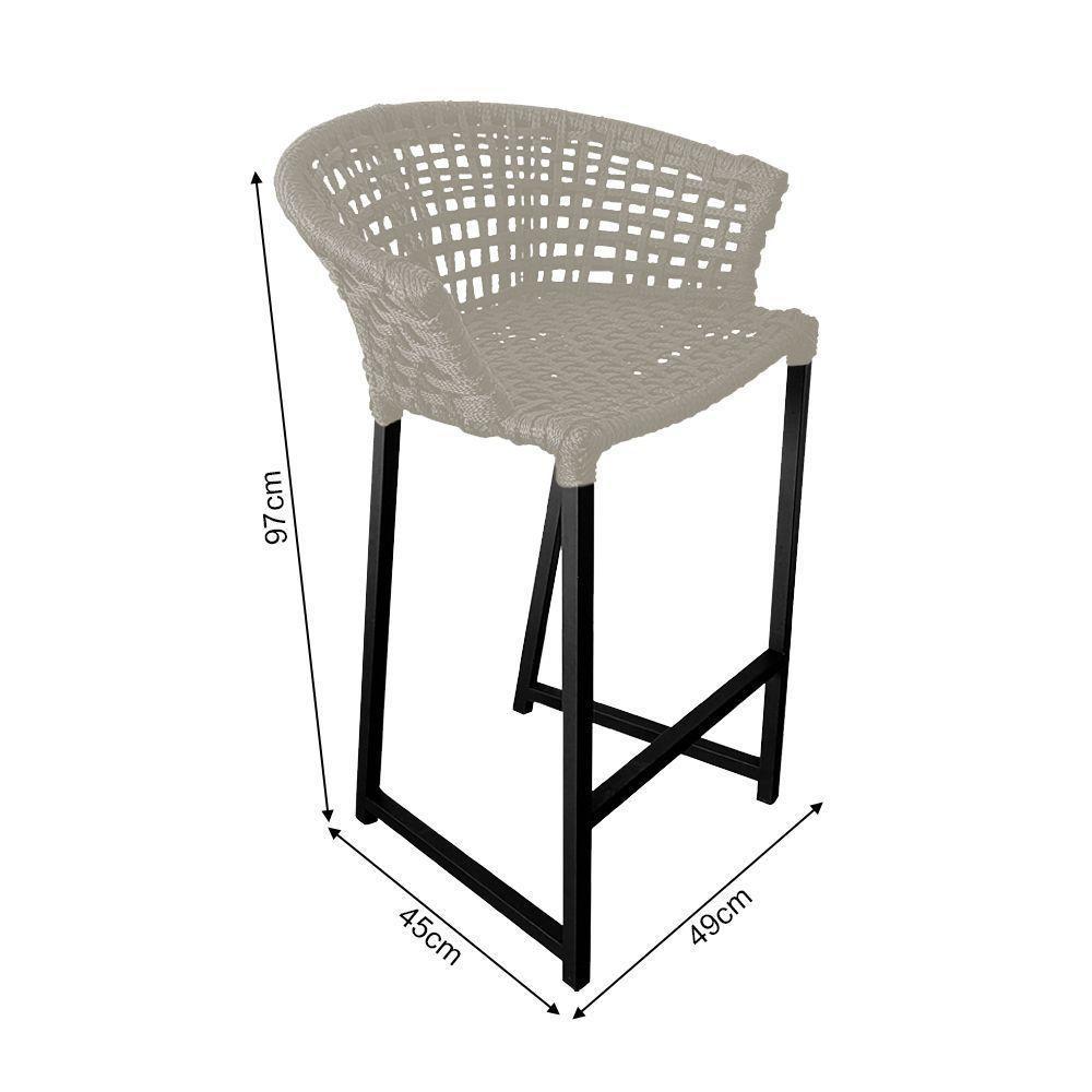 Kit 4 Banquetas Reis Em Corda Náutica E Base Em Alumínio Preta Para área Gourmet Externa Areia Bege - 4