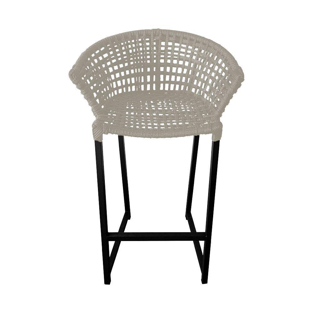 Kit 4 Banquetas Reis Em Corda Náutica E Base Em Alumínio Preta Para área Gourmet Externa Areia Bege - 5