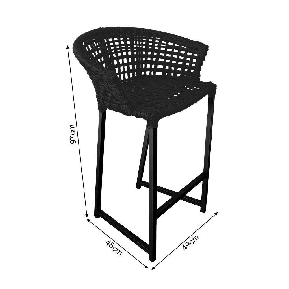 Kit 4 Banquetas Reis Em Corda Náutica E Base Em Alumínio Preta Para área Gourmet Externa Preta Preto - 4