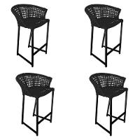 Kit 4 Banquetas Reis Em Corda Náutica E Base Em Alumínio Preta Para área Gourmet Externa Preta Preto - 1