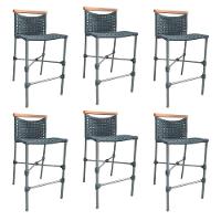 Kit 6 Banquetas Em Corda Náutica Base Em Alumínio Cinza Com Detalhe Em Madeira Cinza Cinza - 1