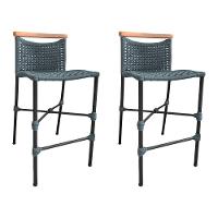 Kit 2 Banquetas Em Corda Náutica Base Em Alumínio Preta Com Detalhe Em Madeira Cinza Cinza - 1