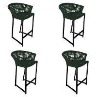 Kit 4 Banquetas Reis Em Corda Náutica E Base Em Alumínio Preta Para área Gourmet Verde Musgo Verde - 1