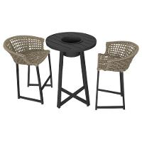 Conjunto Bistrô Champanheira Tampo Ripado E 2 Banquetas Reis Corda Náutica Rami - Cor: Bege - 1