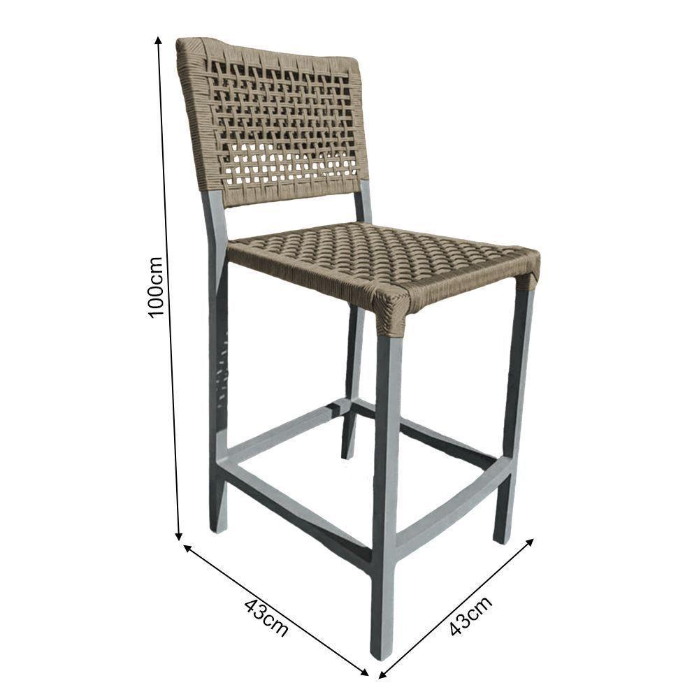 Kit 6 Banquetas França Em Corda Náutica E Base Em Alumínio Cinza Para área Gourmet Rami - Cor: Bege - 2