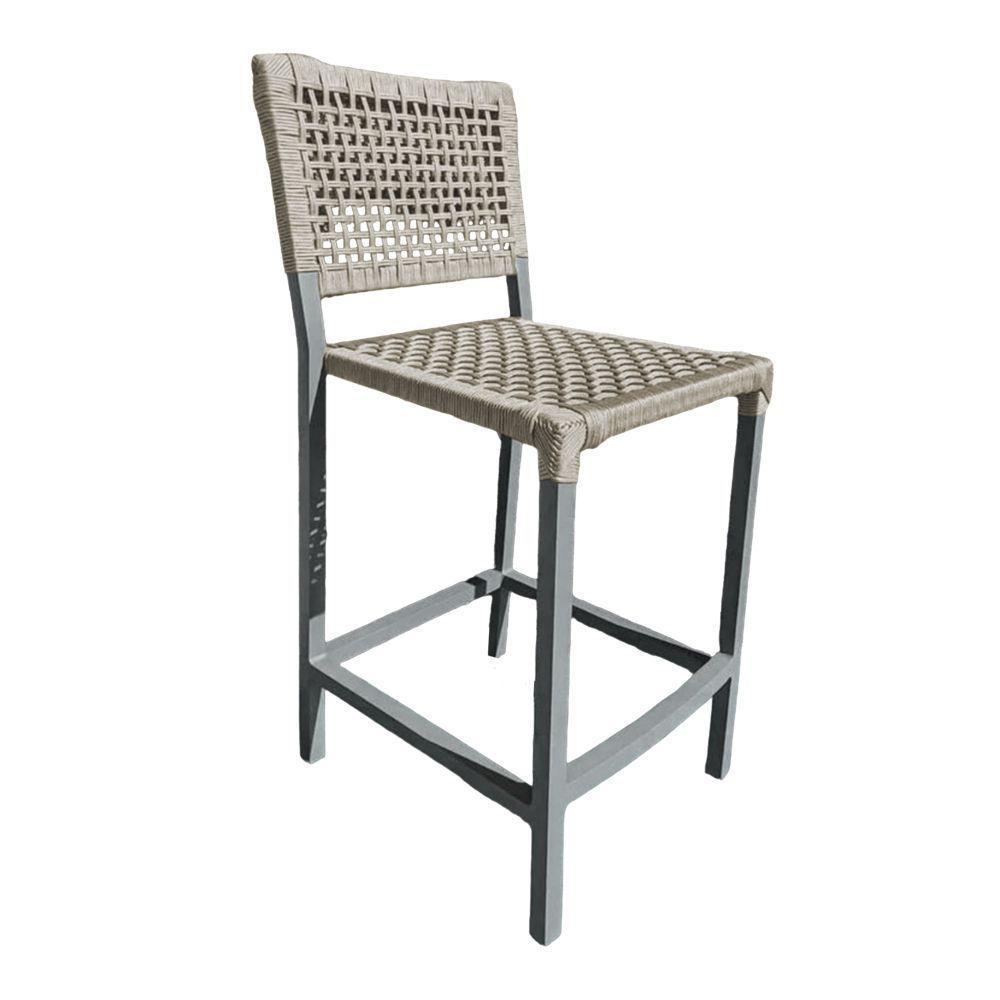 Kit 6 Banquetas França Em Corda Náutica E Base Em Alumínio Cinza Para área Gourmet Areia - Cor: Bege - 2