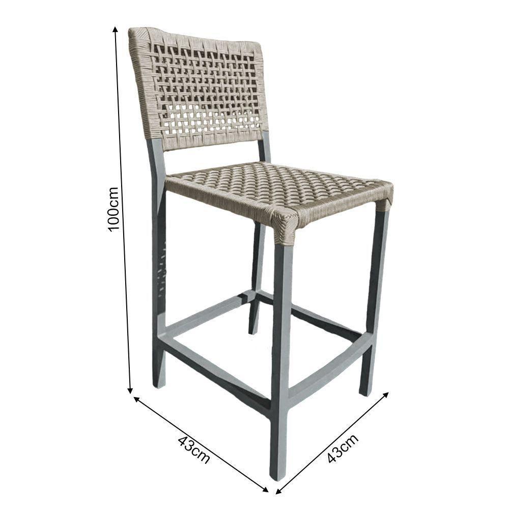 Kit 6 Banquetas França Em Corda Náutica E Base Em Alumínio Cinza Para área Gourmet Areia - Cor: Bege - 3