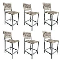 Kit 6 Banquetas França Em Corda Náutica E Base Em Alumínio Cinza Para área Gourmet Areia - Cor: Bege - 1