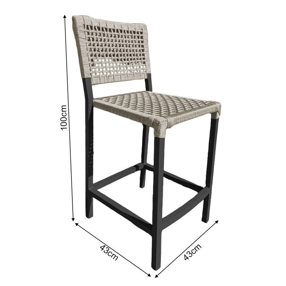 Kit 6 Banquetas França Em Corda Náutica E Base Em Alumínio Preta Para área Gourmet Areia - Cor: Bege - 2