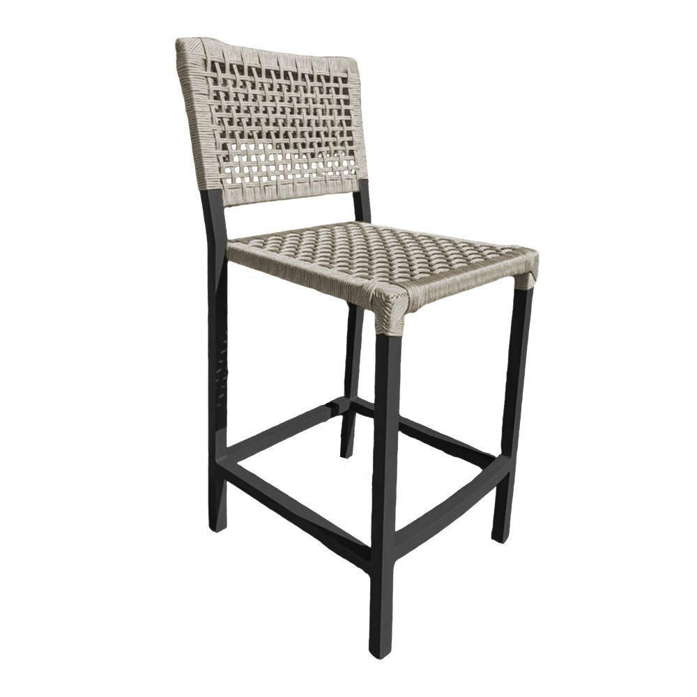 Kit 6 Banquetas França Em Corda Náutica E Base Em Alumínio Preta Para área Gourmet Areia - Cor: Bege - 3