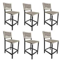 Kit 6 Banquetas França Em Corda Náutica E Base Em Alumínio Preta Para área Gourmet Areia - Cor: Bege - 1