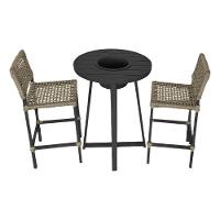 Conjunto Bistrô Champanheira Tampo Ripado E 2 Banquetas França Corda Náutica Rami - Cor: Bege - 1