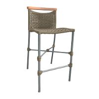 Kit 4 Banquetas Anne Em Corda Náutica Base Em Alumínio Cinza Com Detalhe Em Madeira Rami - Cor: Bege - 3