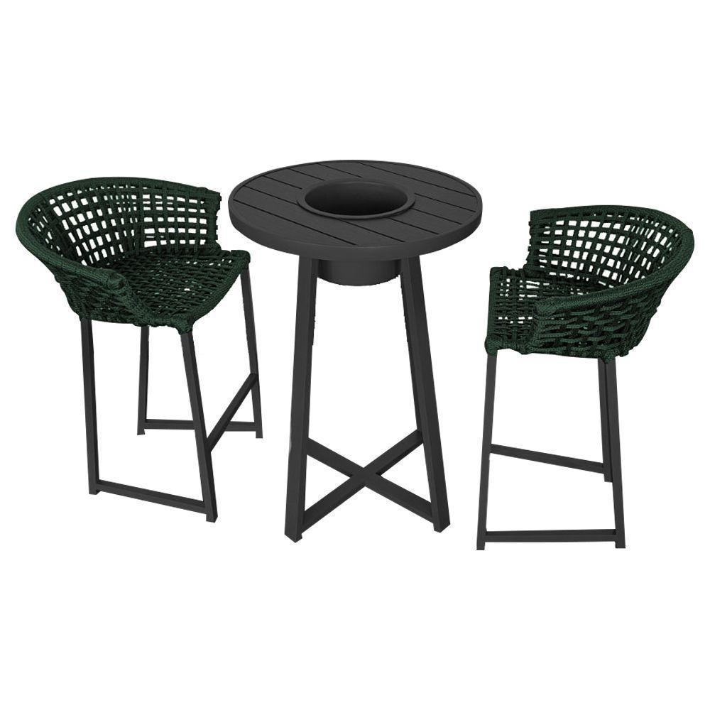 Conjunto Bistrô Champanheira Tampo Ripado E 2 Banquetas Reis Corda Náutica Verde Musgo - Cor: Verde - 1