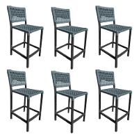 Kit 6 Banquetas França Em Corda Náutica E Base Em Alumínio Preta Para área Gourmet Cinza Cinza - 1