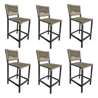 Kit 6 Banquetas França Em Corda Náutica E Base Em Alumínio Preta Para área Gourmet Rami - Cor: Bege - 1