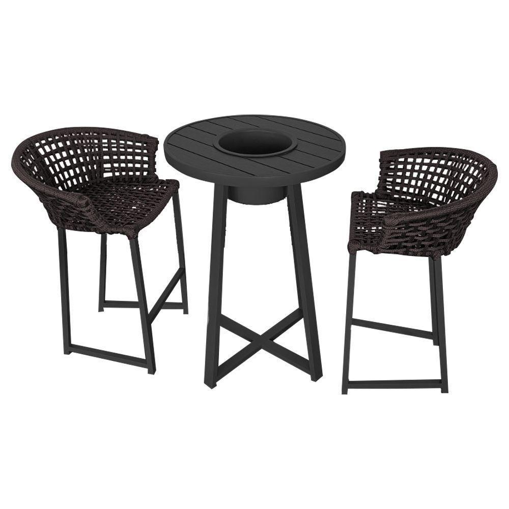 Conjunto Bistrô Champanheira Tampo Ripado E 2 Banquetas Reis Corda Náutica Marrom - Cor: Marrom - 1