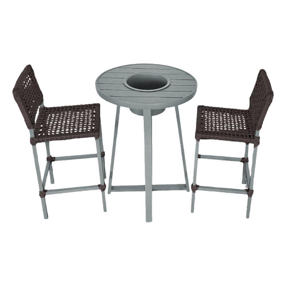 Conjunto Bistrô Champanheira Cinza Tampo Ripado E 2 Banquetas França Corda Náutica Marrom Marrom - 1