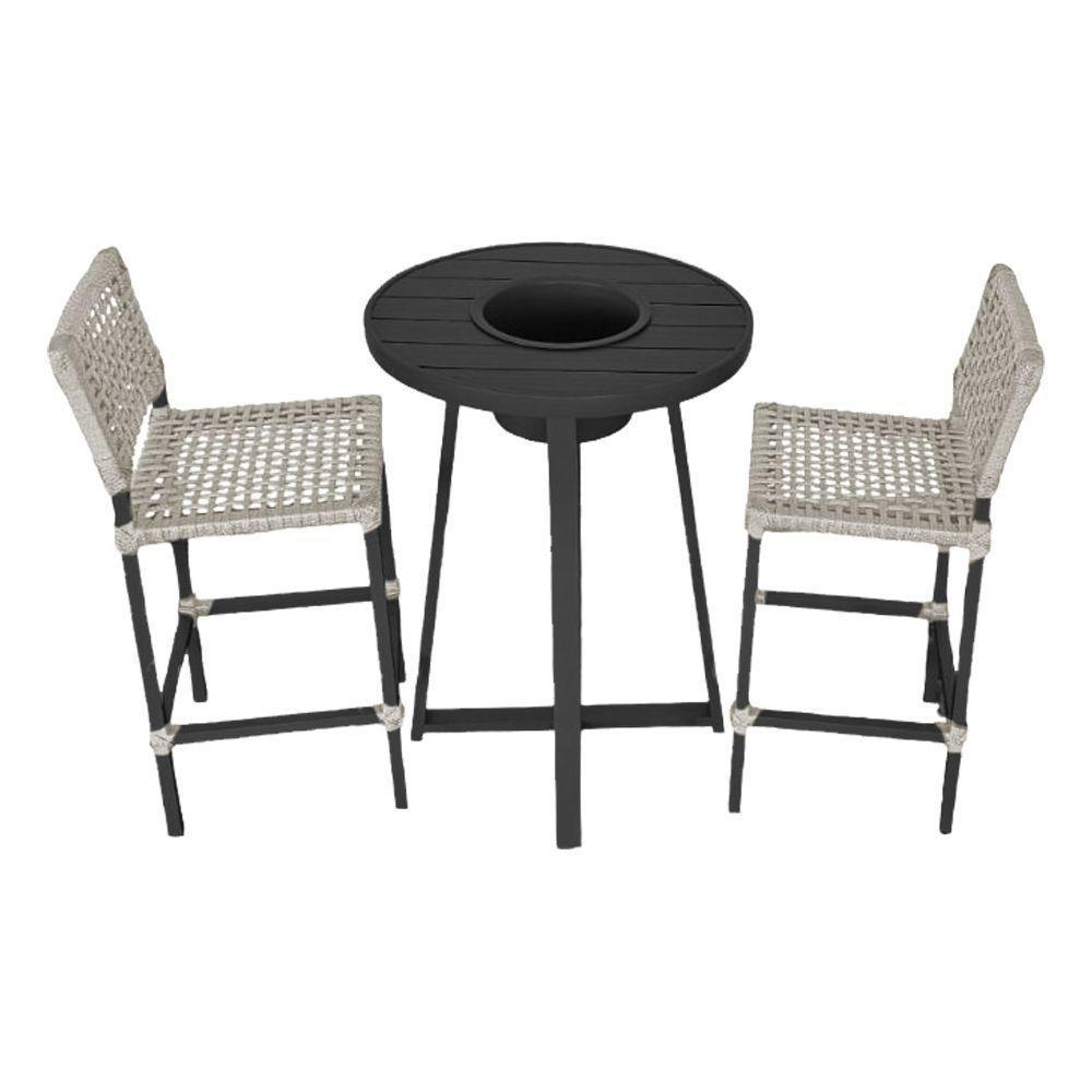 Conjunto Bistrô Champanheira Tampo Ripado E 2 Banquetas França Corda Náutica Areia - Cor: Bege - 1