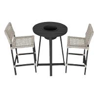 Conjunto Bistrô Champanheira Tampo Ripado E 2 Banquetas França Corda Náutica Areia - Cor: Bege - 1