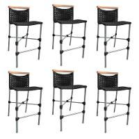 Kit 6 Banquetas Em Corda Náutica Base Em Alumínio Cinza Com Detalhe Em Madeira Preta Preto - 1