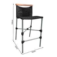 Kit 6 Banquetas Em Corda Náutica Base Em Alumínio Cinza Com Detalhe Em Madeira Preta Preto - 2