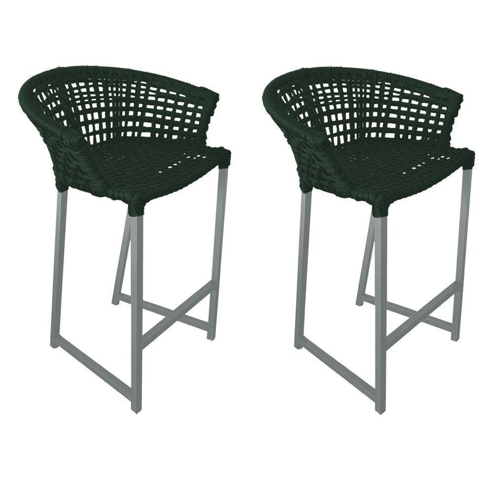 Kit 2 Banquetas Reis Em Corda Náutica E Base Em Alumínio Cinza Para área Gourmet Verde Musgo Verde - 1
