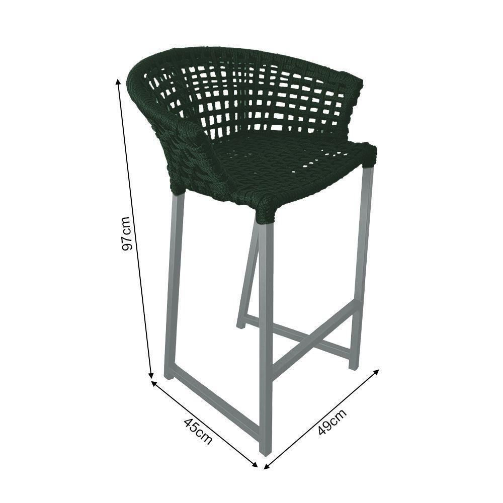 Kit 2 Banquetas Reis Em Corda Náutica E Base Em Alumínio Cinza Para área Gourmet Verde Musgo Verde - 2