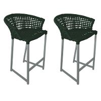 Kit 2 Banquetas Reis Em Corda Náutica E Base Em Alumínio Cinza Para área Gourmet Verde Musgo Verde - 1