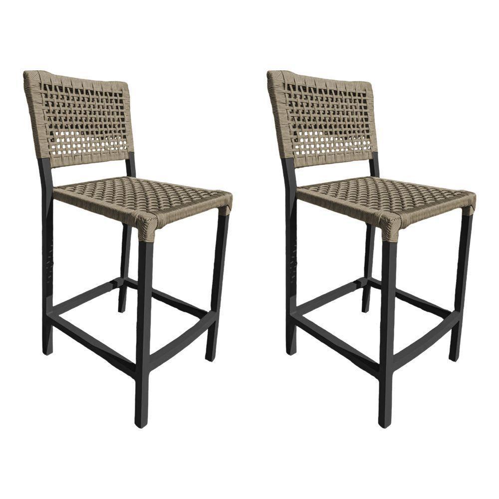 Kit 2 Banquetas França Em Corda Náutica E Base Em Alumínio Preta Para área Gourmet Rami - Cor: Bege - 1