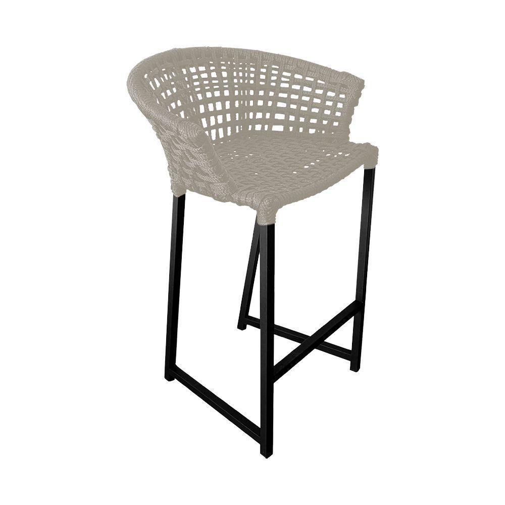 Banqueta Reis Em Corda Náutica E Base Em Alumínio Preta Para área Gourmet Externa Areia Bege - 1