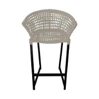 Banqueta Reis Em Corda Náutica E Base Em Alumínio Preta Para área Gourmet Externa Areia Bege - 3