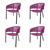 Kit 4 Cadeiras Sol Corda Náutica Base Em Alumínio Preto-rosa - Cor: Rosa - 1