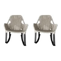 Kit 2 Cadeiras De Balanço Athenas Corda Náutica Base Em Alumínio Preto-areia - Cor: Bege - 1