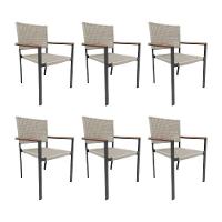 Kit 6 Cadeiras Piracicaba Corda Náutica Braço Com Detalhe Em Madeira Base Alumínio Preto-areia Bege - 1