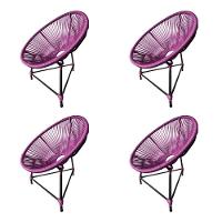 Kit 4 Cadeiras Acapulco Corda Náutica Base Em Alumínio Preto-rosa - Cor: Rosa - 1