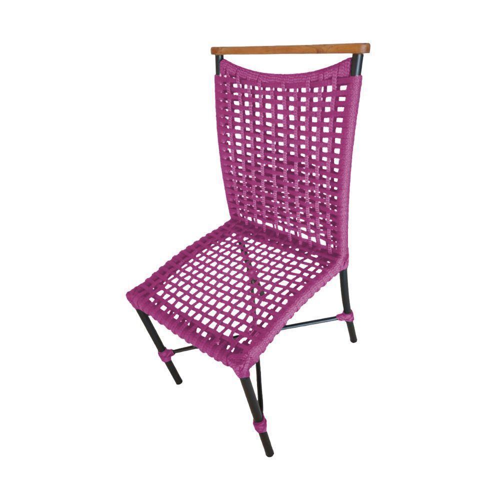 Kit 2 Cadeiras Anne Corda Náutica Detalhe Em Madeira Base Alumínio Preto-rosa - Cor: Rosa - 3