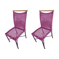 Kit 2 Cadeiras Anne Corda Náutica Detalhe Em Madeira Base Alumínio Preto-rosa - Cor: Rosa - 1