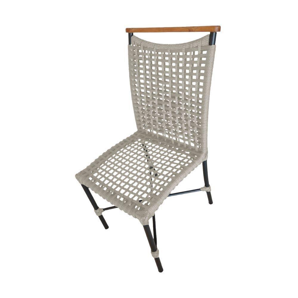 Kit 2 Cadeiras Anne Corda Náutica Detalhe Em Madeira Base Alumínio Preto-areia - Cor: Bege - 2