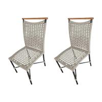 Kit 2 Cadeiras Anne Corda Náutica Detalhe Em Madeira Base Alumínio Preto-areia - Cor: Bege - 1