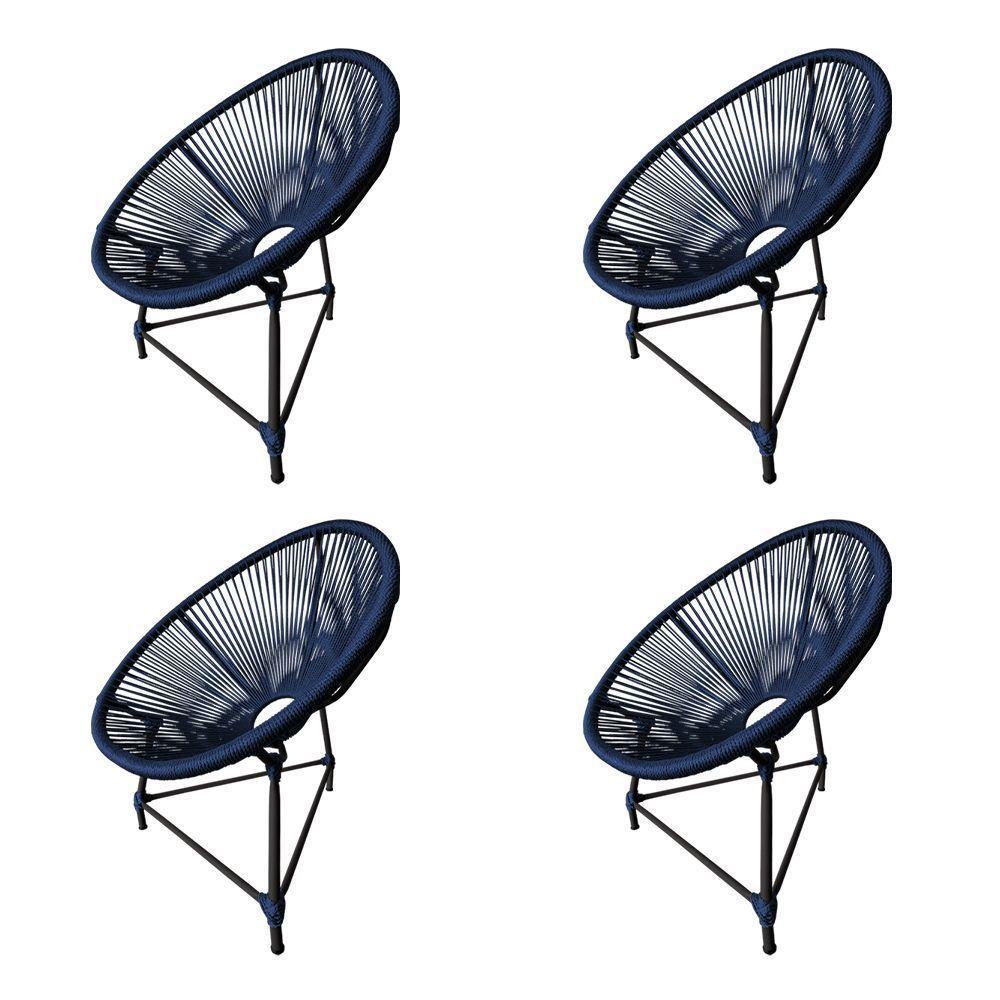 Kit 4 Cadeiras Acapulco Corda Náutica Base Em Alumínio Preto-azul Marinho - Cor: Azul - 1