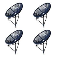 Kit 4 Cadeiras Acapulco Corda Náutica Base Em Alumínio Preto-azul Marinho - Cor: Azul - 1