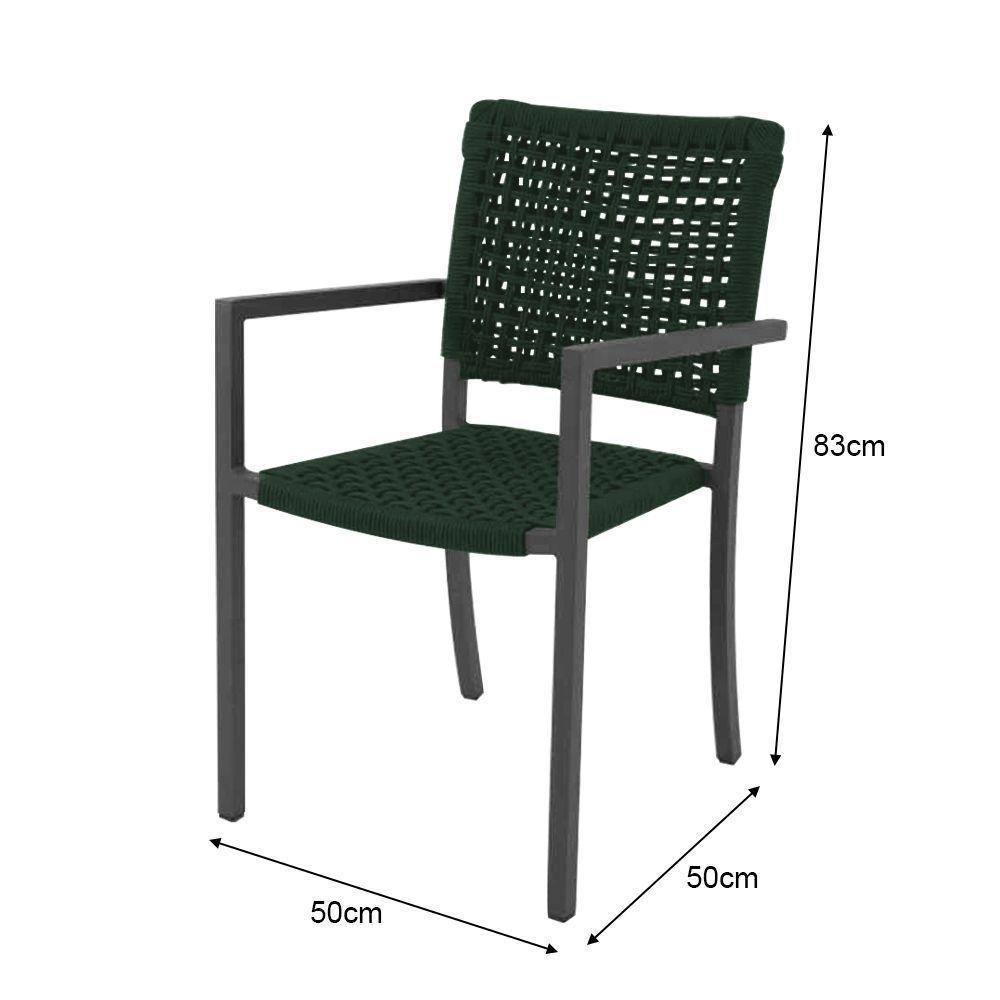 Kit 4 Cadeiras Marília Corda Náutica Base Em Alumínio Preto-verde Musgo - Cor: Verde - 6
