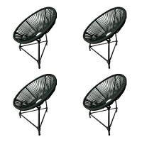 Kit 4 Cadeiras Acapulco Corda Náutica Base Em Alumínio Preto-verde Musgo - Cor: Verde - 1