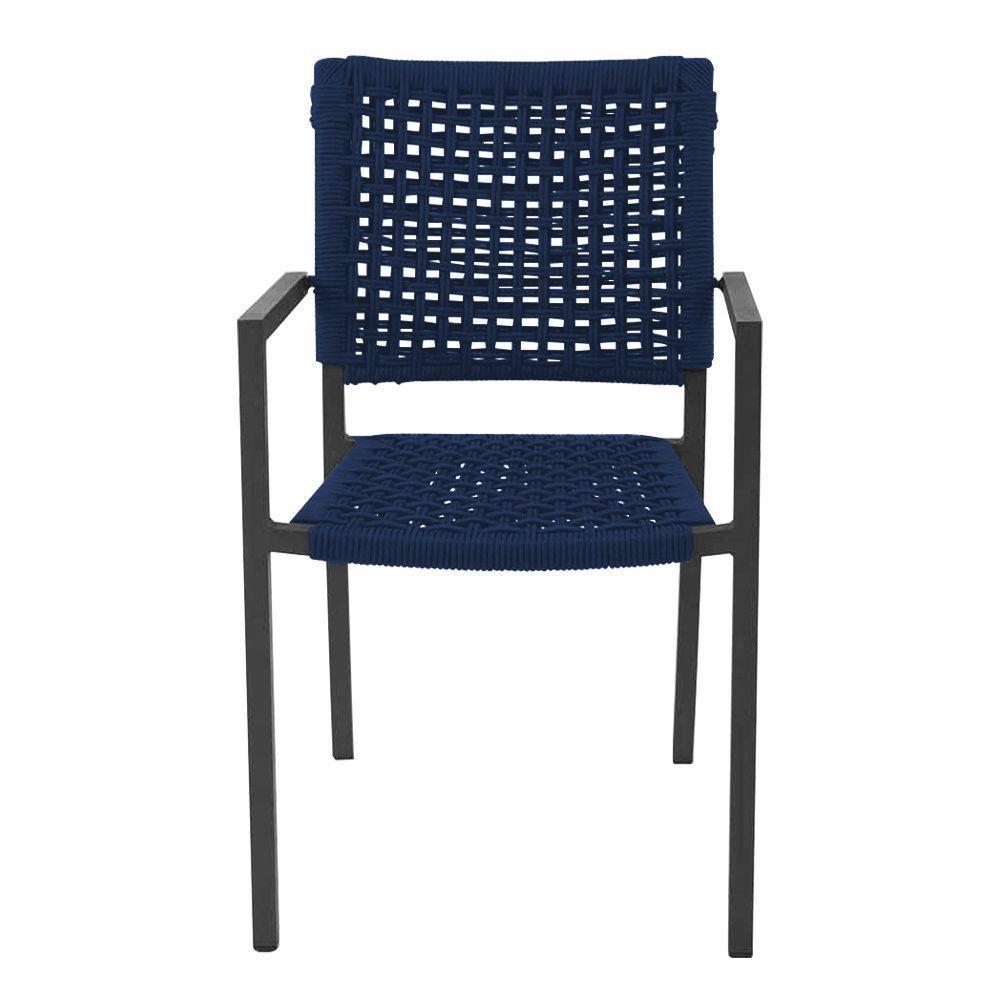 Kit 6 Cadeiras Marília Corda Náutica Base Em Alumínio Preto-azul Marinho - Cor: Azul - 3